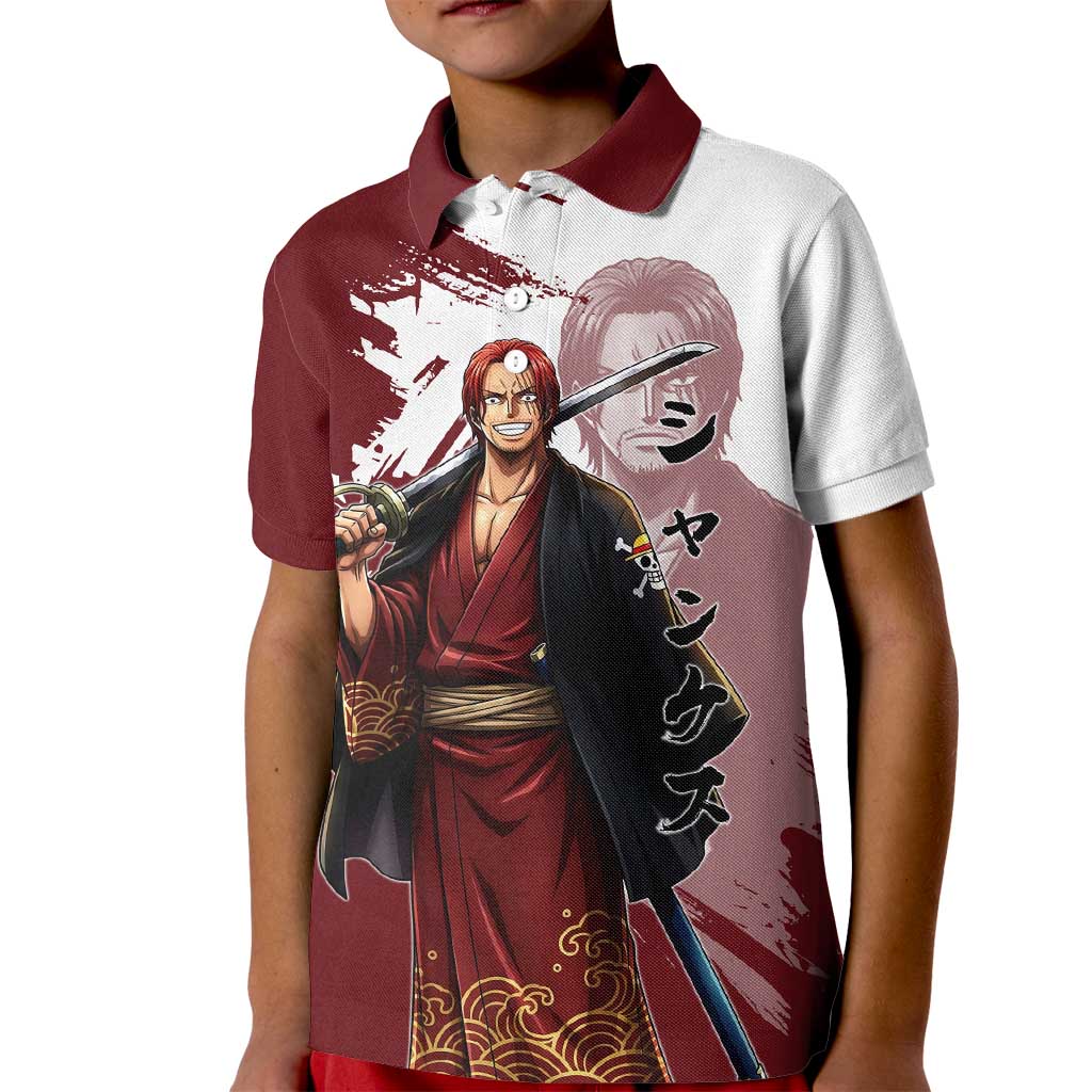 One Piece Shanks Red Hair Kid Polo Shirt Japanese Anime Graphic
