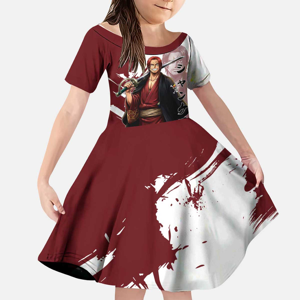 One Piece Shanks Red Hair Kid Short Sleeve Dress Japanese Anime Graphic