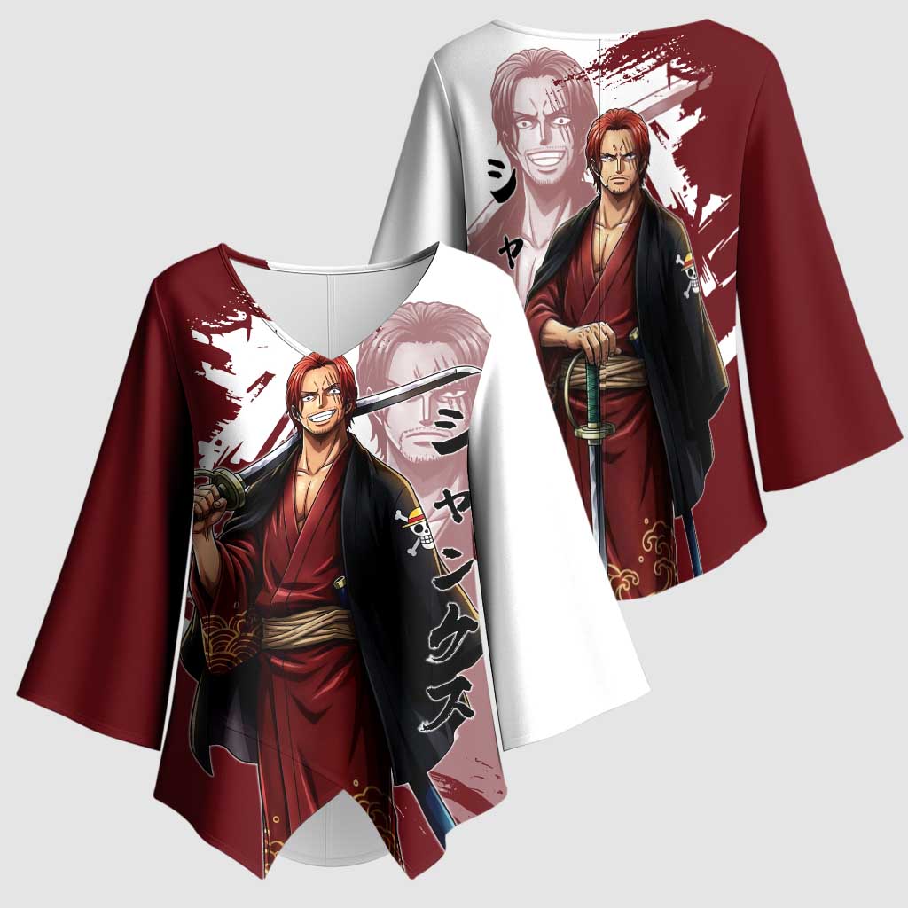 One Piece Shanks Red Hair Kimono Sleeve Blouse Japanese Anime Graphic