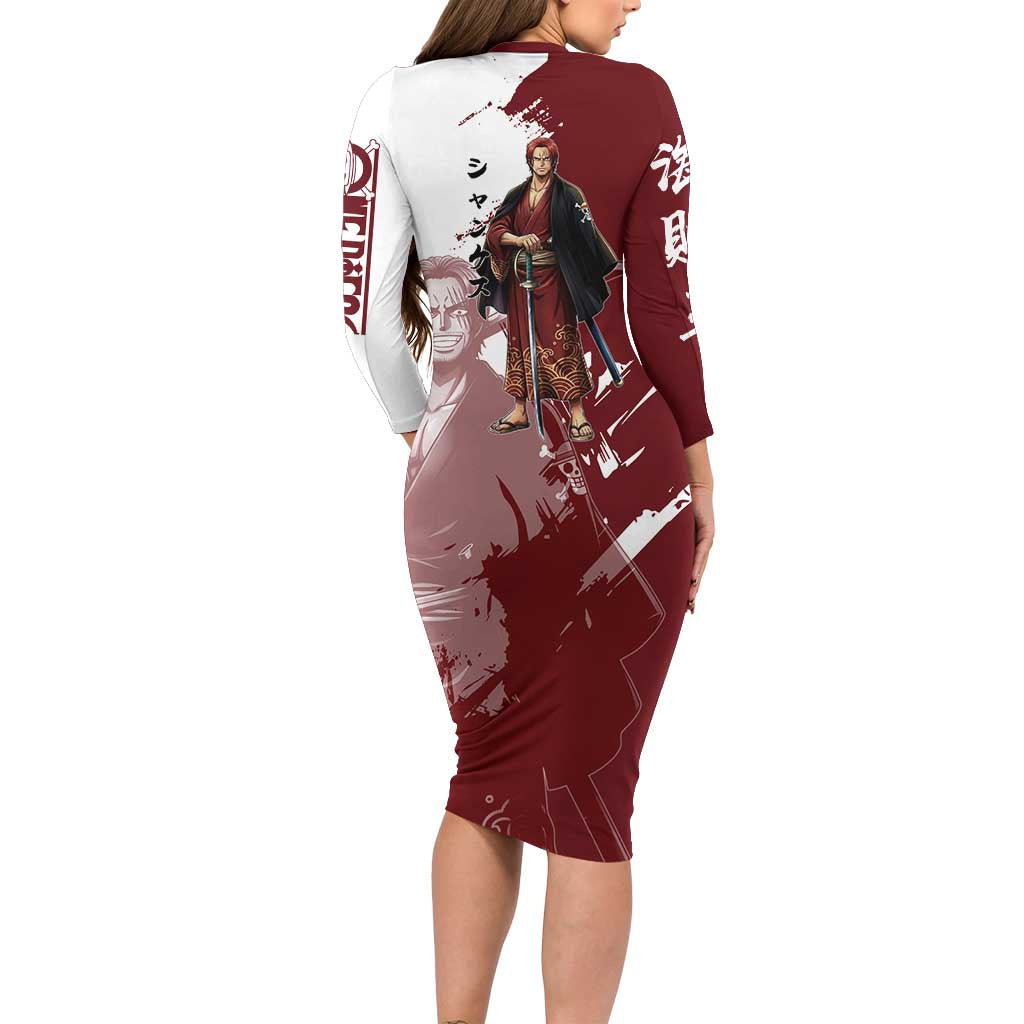 One Piece Shanks Red Hair Long Sleeve Bodycon Dress Japanese Anime Graphic
