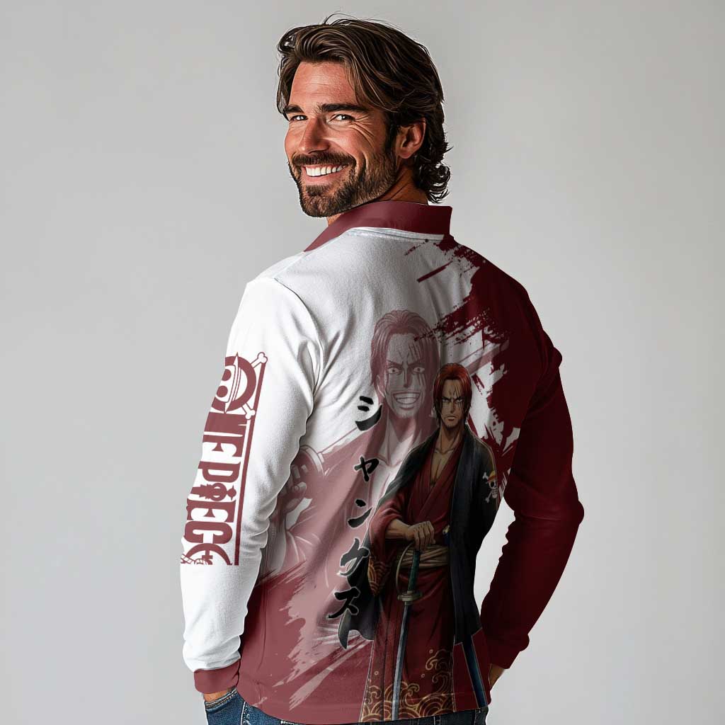 One Piece Shanks Red Hair Long Sleeve Polo Shirt Japanese Anime Graphic
