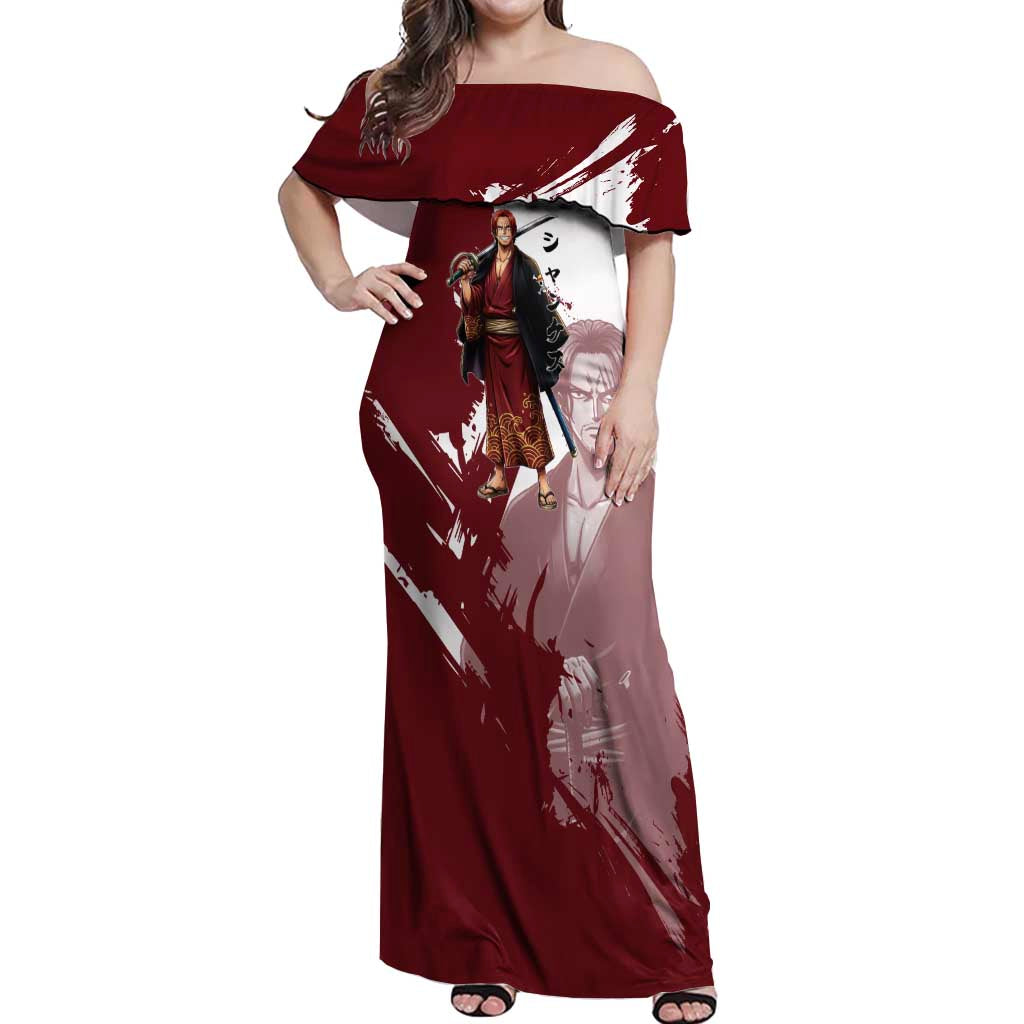 One Piece Shanks Red Hair Off Shoulder Maxi Dress Japanese Anime Graphic