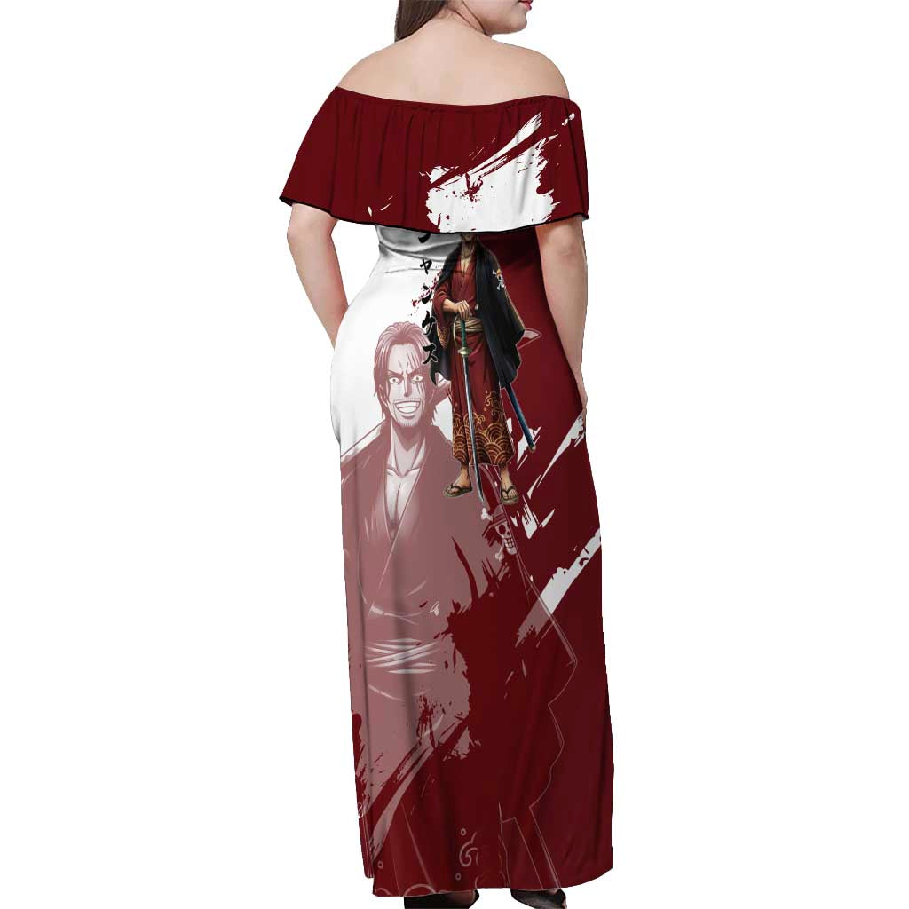 One Piece Shanks Red Hair Off Shoulder Maxi Dress Japanese Anime Graphic