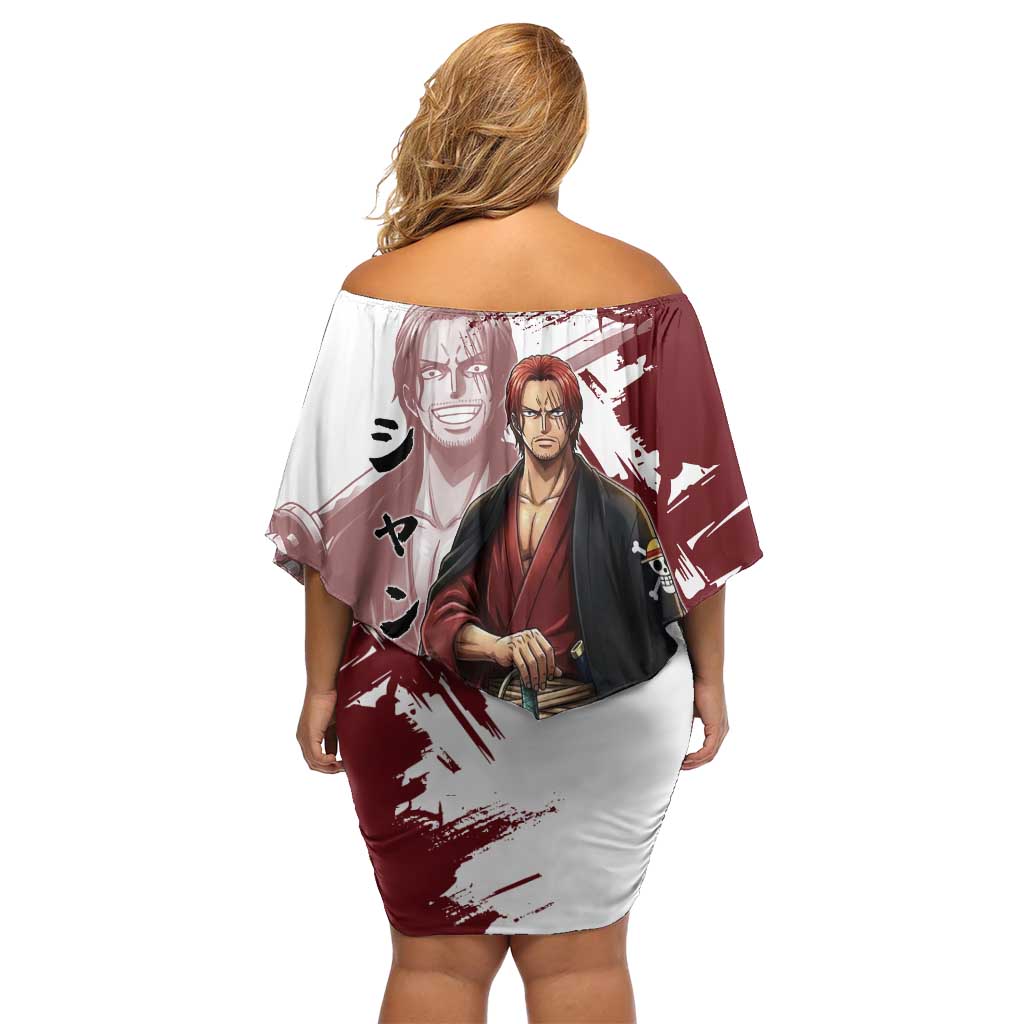 One Piece Shanks Red Hair Off Shoulder Short Dress Japanese Anime Graphic
