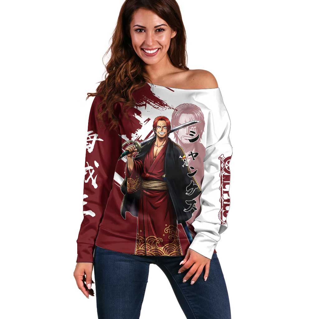 One Piece Shanks Red Hair Off Shoulder Sweater Japanese Anime Graphic