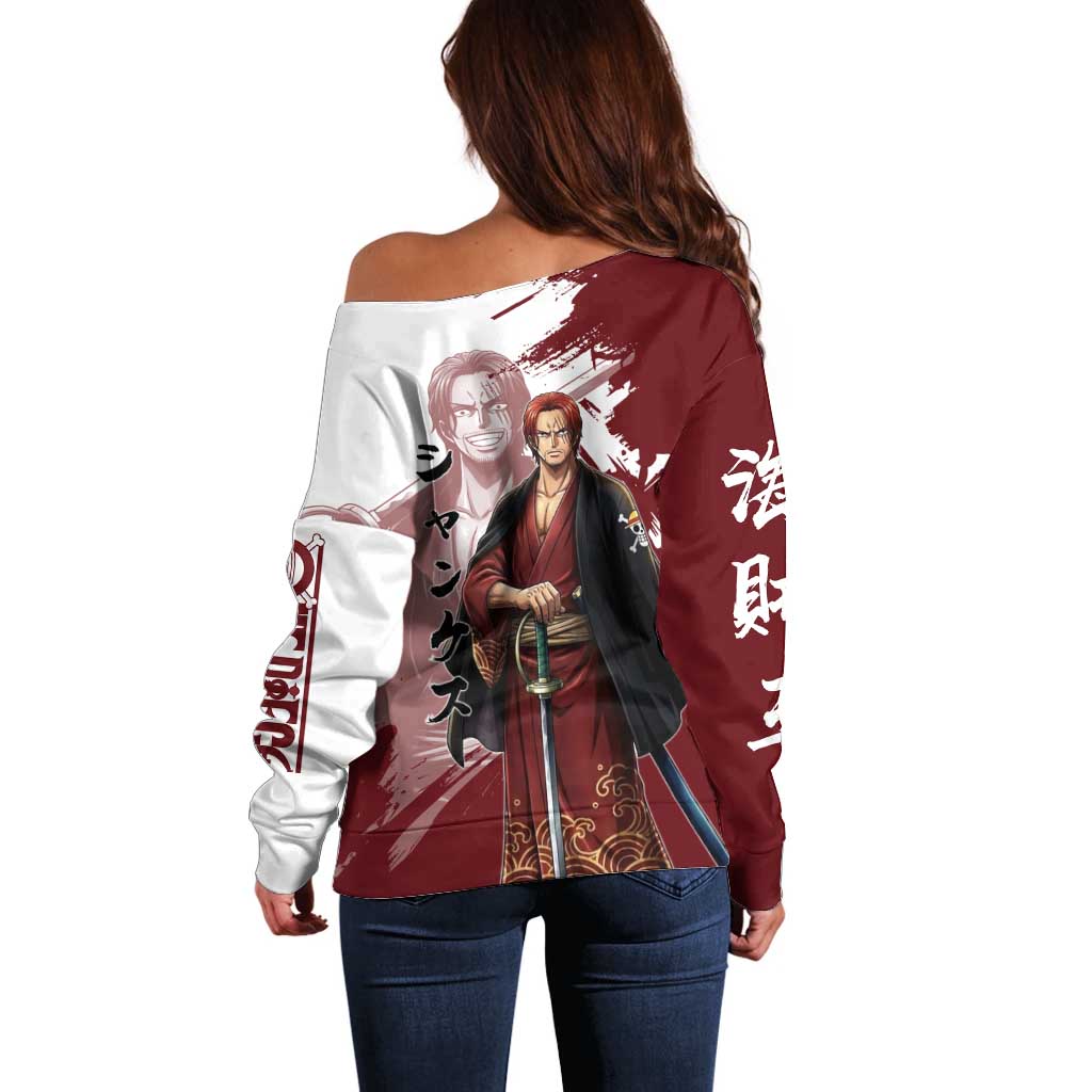 One Piece Shanks Red Hair Off Shoulder Sweater Japanese Anime Graphic
