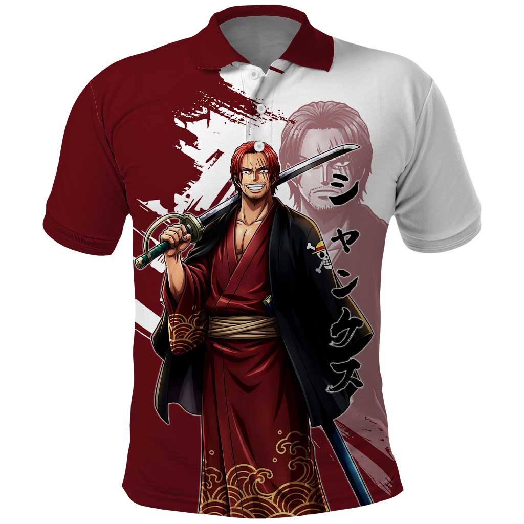 One Piece Shanks Red Hair Polo Shirt Japanese Anime Graphic