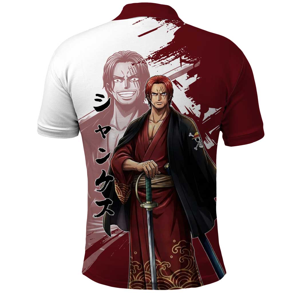 One Piece Shanks Red Hair Polo Shirt Japanese Anime Graphic