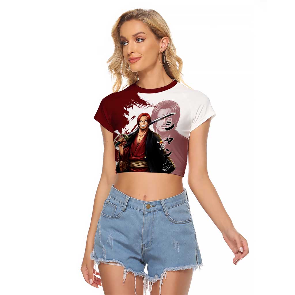 One Piece Shanks Red Hair Raglan Cropped T Shirt Japanese Anime Graphic
