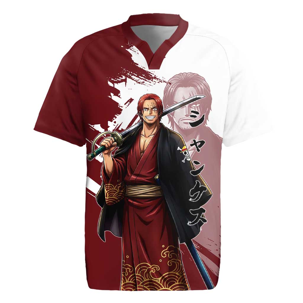 One Piece Shanks Red Hair Rugby Jersey Japanese Anime Graphic
