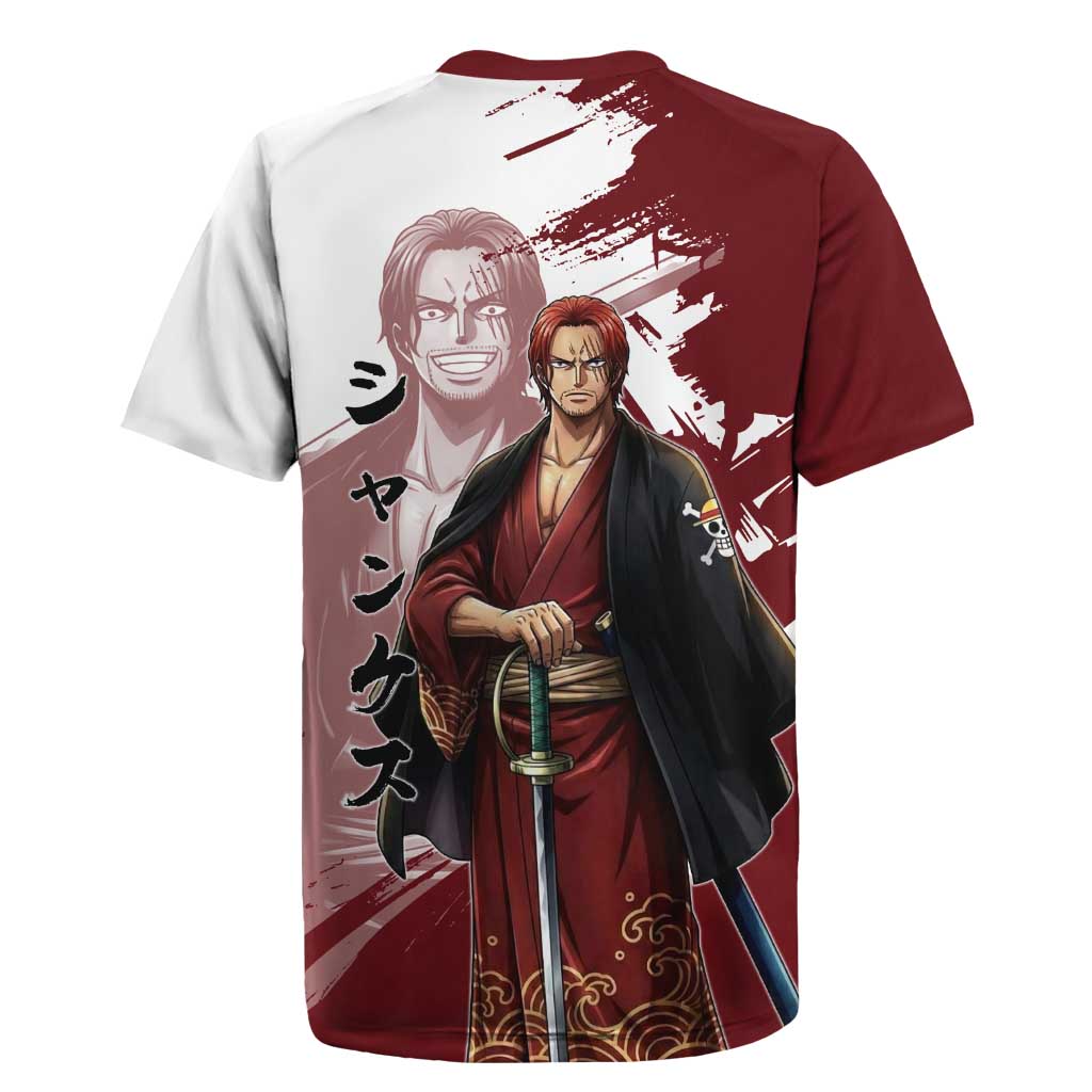 One Piece Shanks Red Hair Rugby Jersey Japanese Anime Graphic
