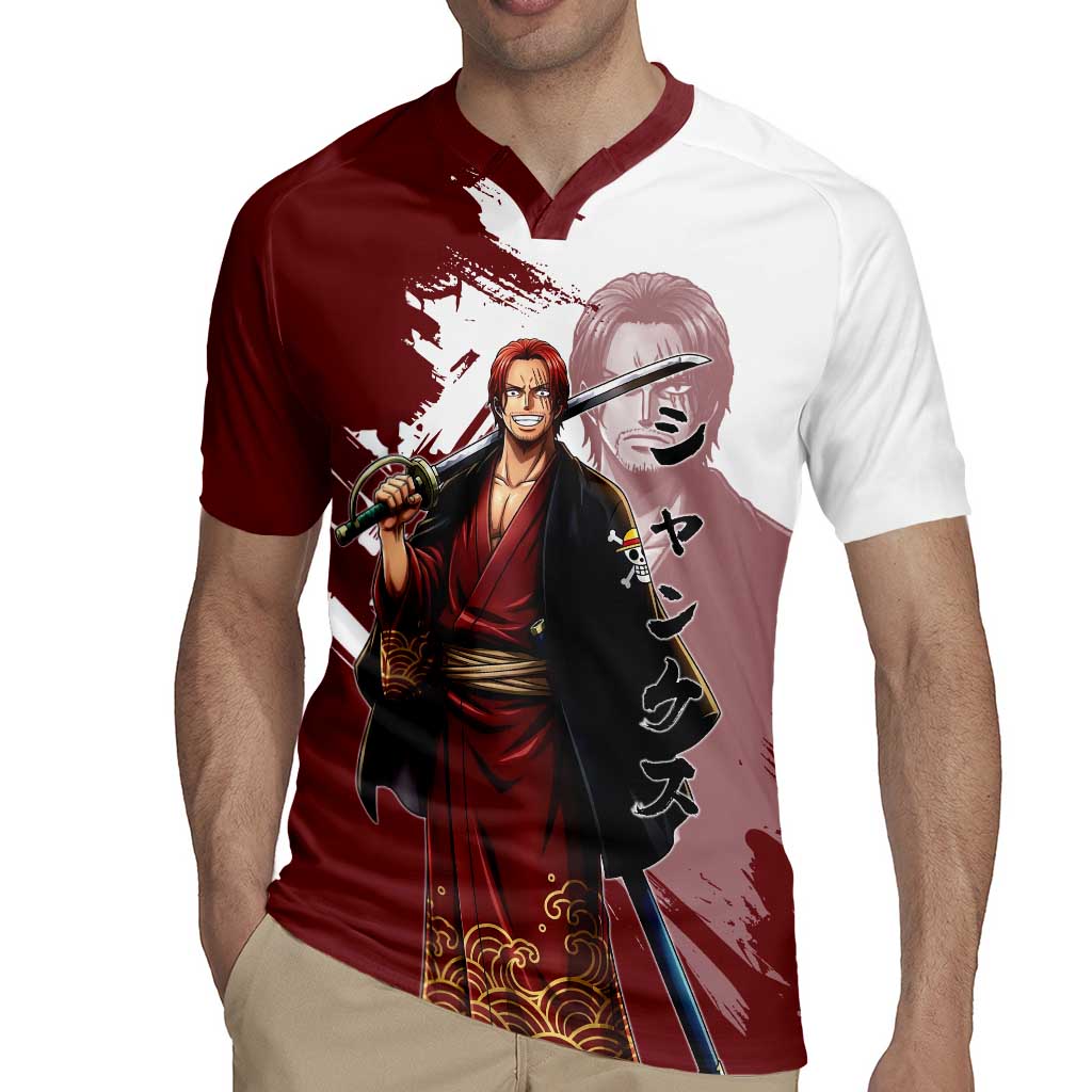 One Piece Shanks Red Hair Rugby Jersey Japanese Anime Graphic