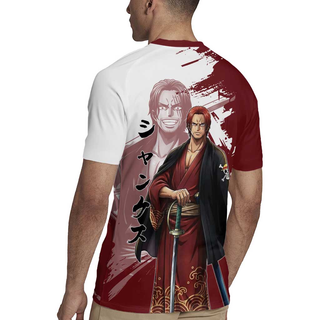 One Piece Shanks Red Hair Rugby Jersey Japanese Anime Graphic