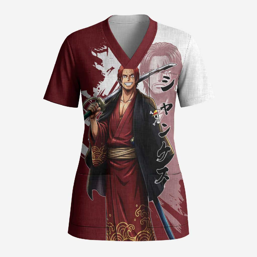 One Piece Shanks Red Hair Scrub Top Japanese Anime Graphic