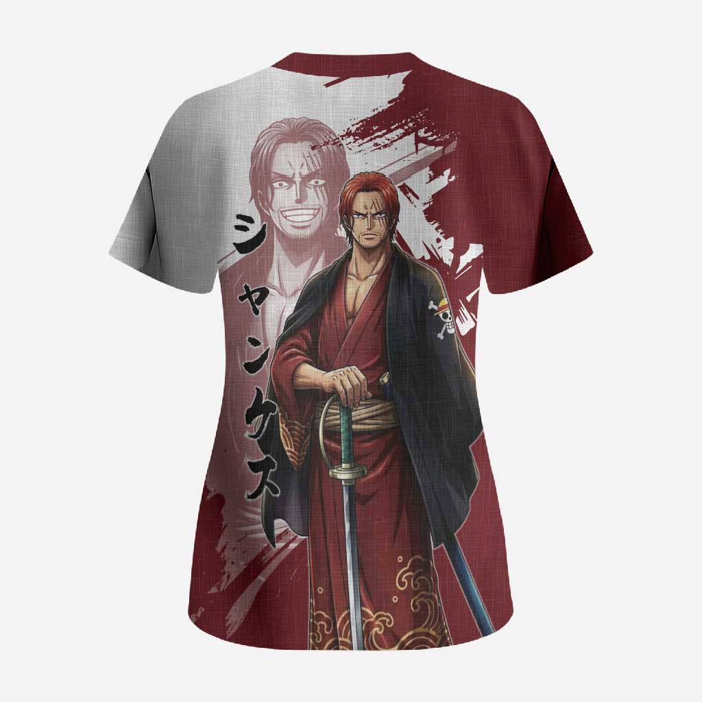 One Piece Shanks Red Hair Scrub Top Japanese Anime Graphic