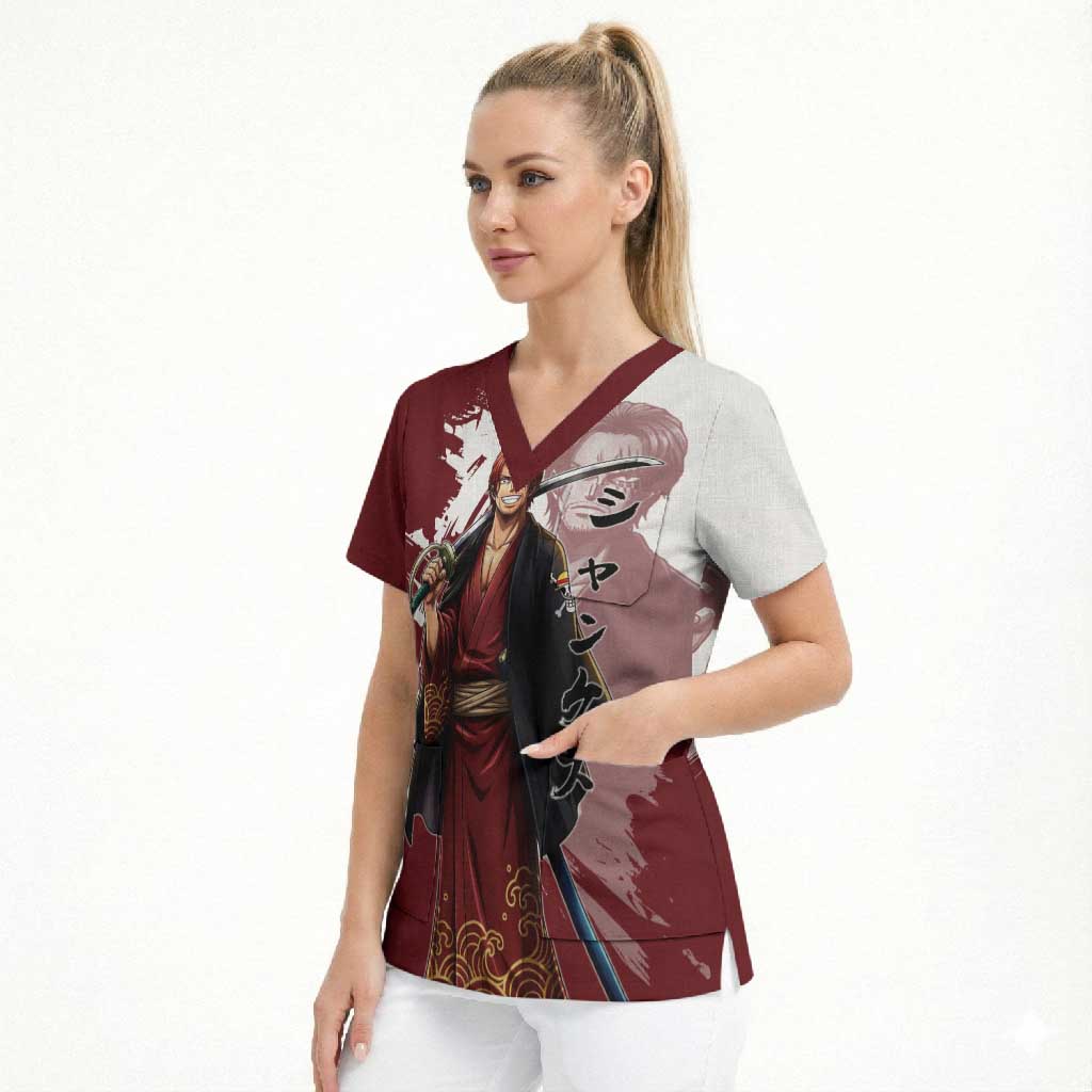 One Piece Shanks Red Hair Scrub Top Japanese Anime Graphic