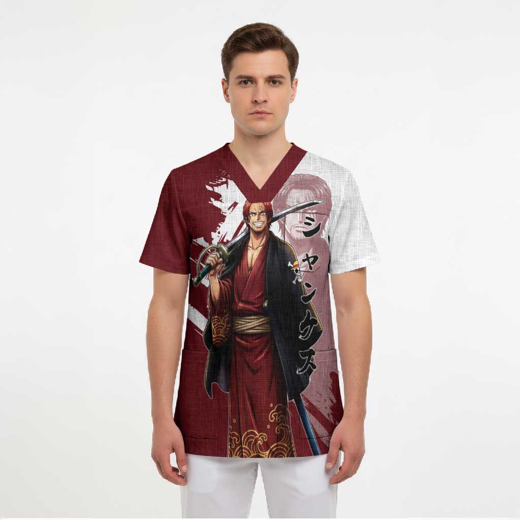 One Piece Shanks Red Hair Scrub Top Japanese Anime Graphic