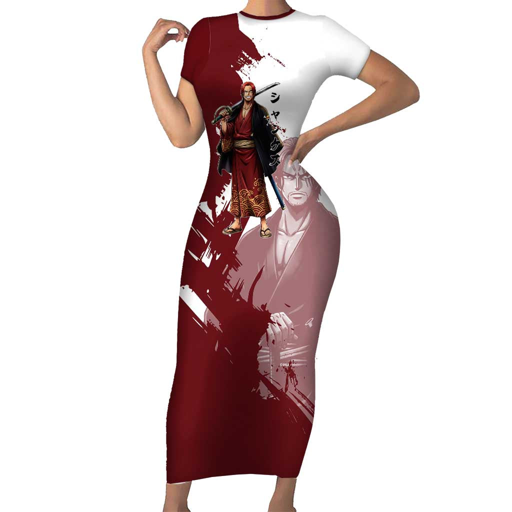 One Piece Shanks Red Hair Short Sleeve Bodycon Dress Japanese Anime Graphic