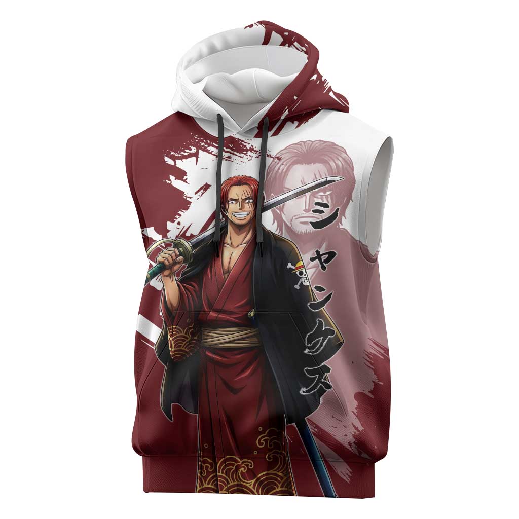 One Piece Shanks Red Hair Sleeveless Hoodie Japanese Anime Graphic