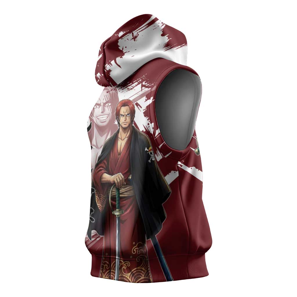One Piece Shanks Red Hair Sleeveless Hoodie Japanese Anime Graphic