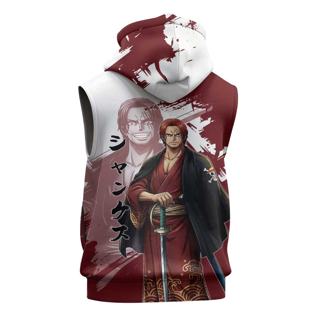 One Piece Shanks Red Hair Sleeveless Zip Hoodie Japanese Anime Graphic