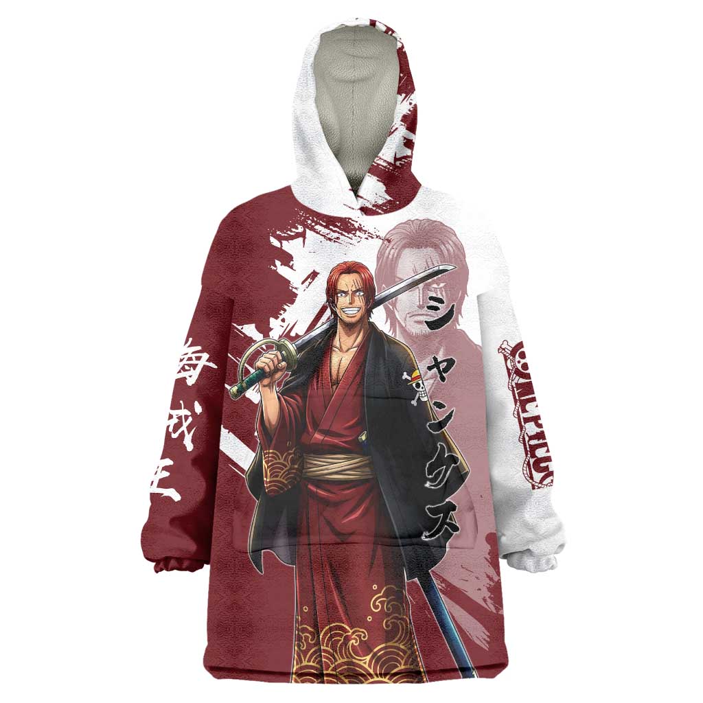 One Piece Shanks Red Hair Wearable Blanket Hoodie Japanese Anime Graphic