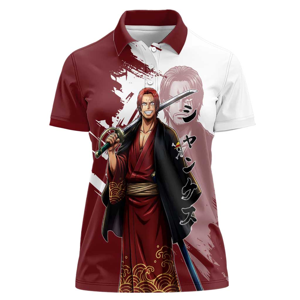 One Piece Shanks Red Hair Women Polo Shirt Japanese Anime Graphic