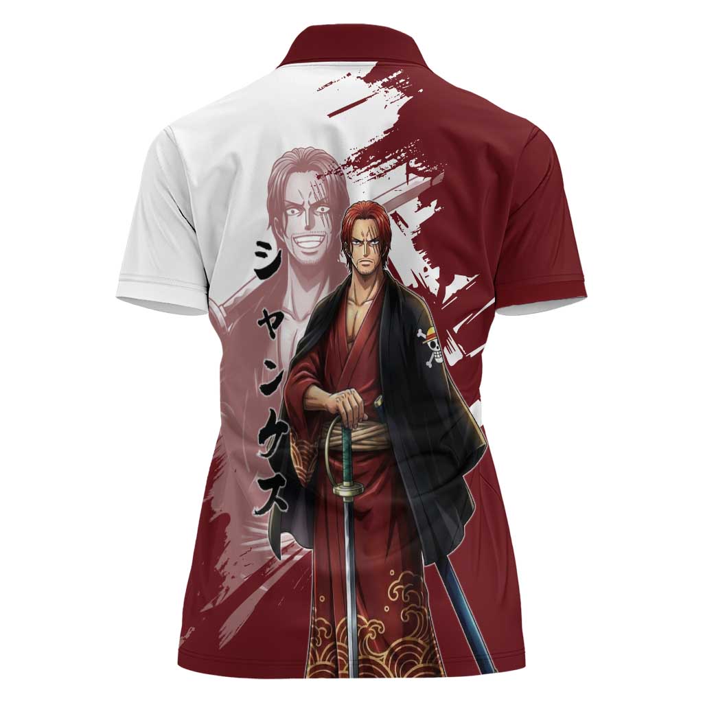 One Piece Shanks Red Hair Women Polo Shirt Japanese Anime Graphic