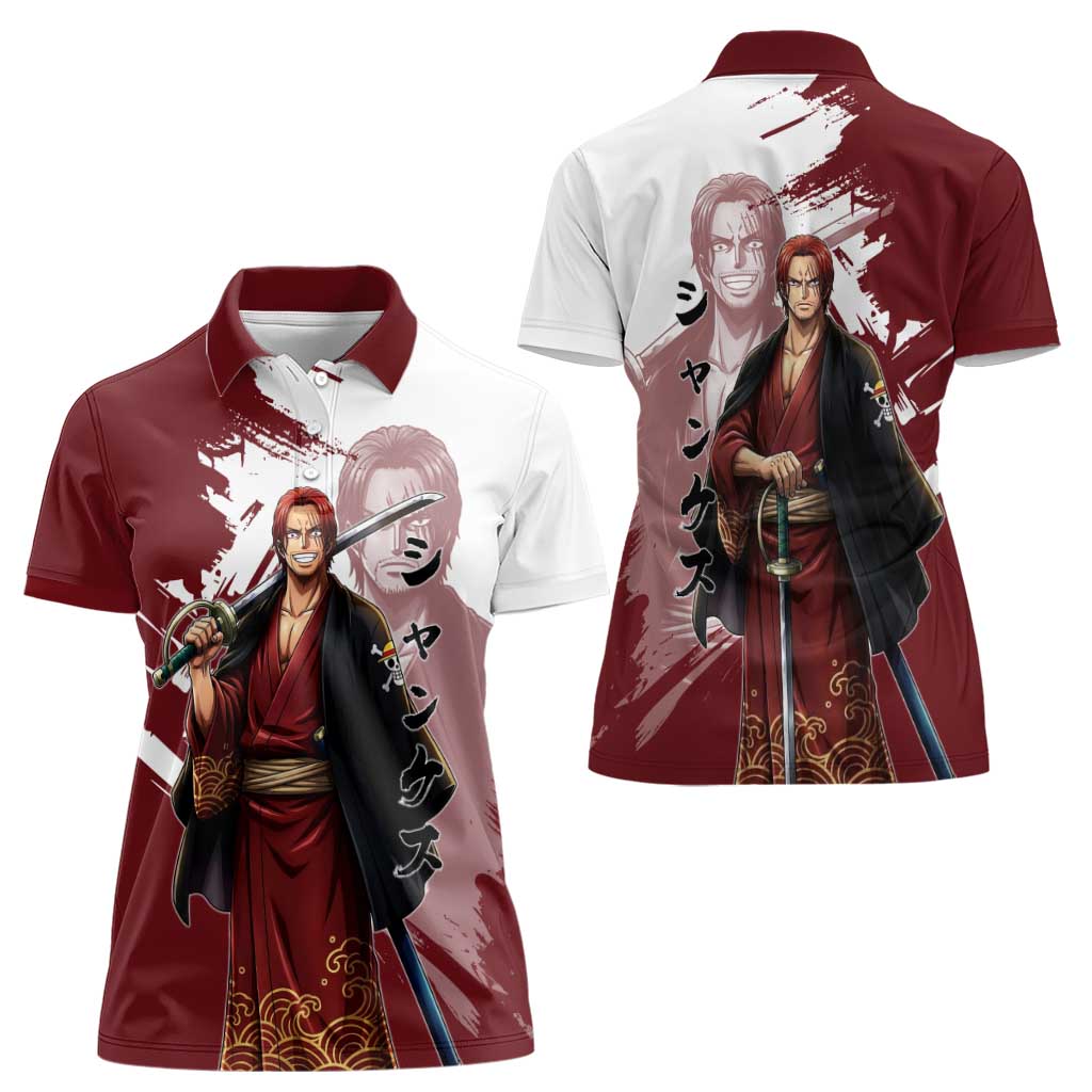 One Piece Shanks Red Hair Women Polo Shirt Japanese Anime Graphic