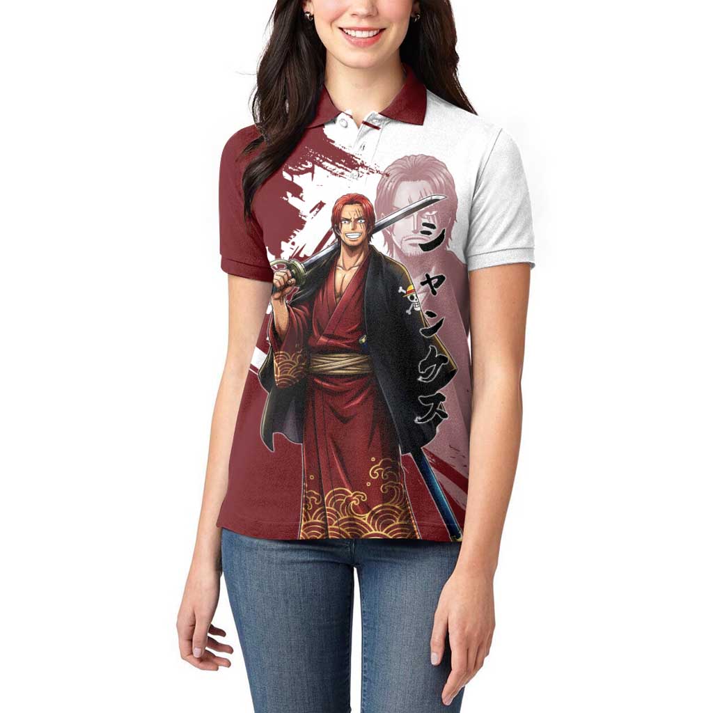 One Piece Shanks Red Hair Women Polo Shirt Japanese Anime Graphic