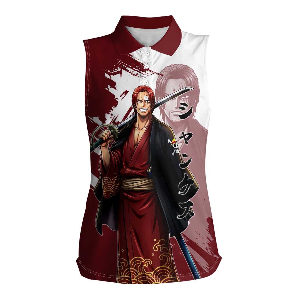 One Piece Shanks Red Hair Women Sleeveless Polo Shirt Japanese Anime Graphic