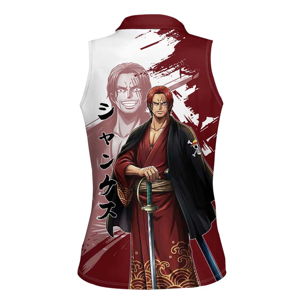 One Piece Shanks Red Hair Women Sleeveless Polo Shirt Japanese Anime Graphic