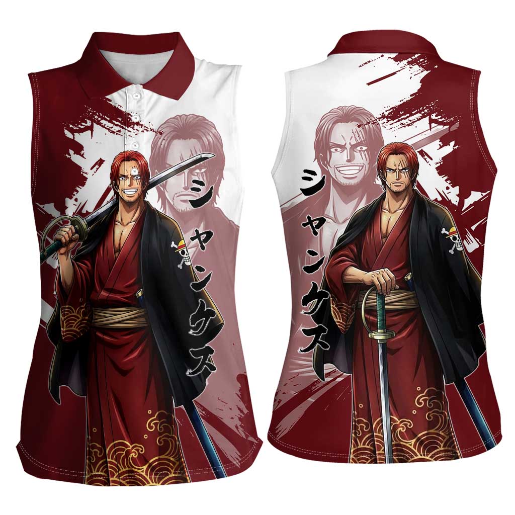 One Piece Shanks Red Hair Women Sleeveless Polo Shirt Japanese Anime Graphic