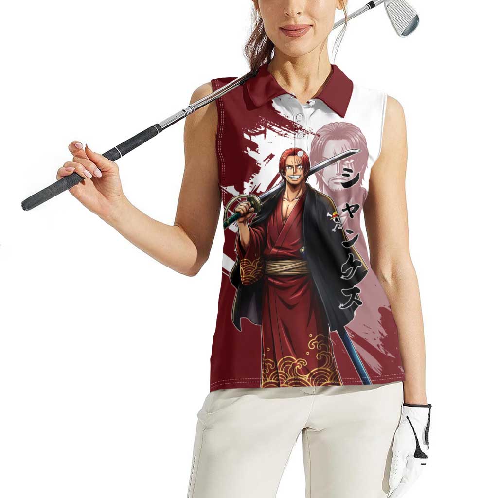 One Piece Shanks Red Hair Women Sleeveless Polo Shirt Japanese Anime Graphic