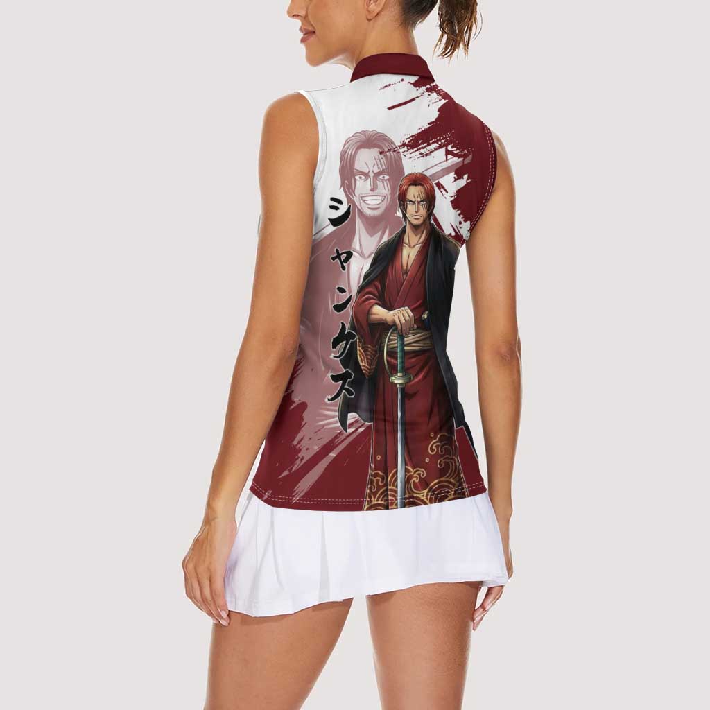 One Piece Shanks Red Hair Women Sleeveless Polo Shirt Japanese Anime Graphic