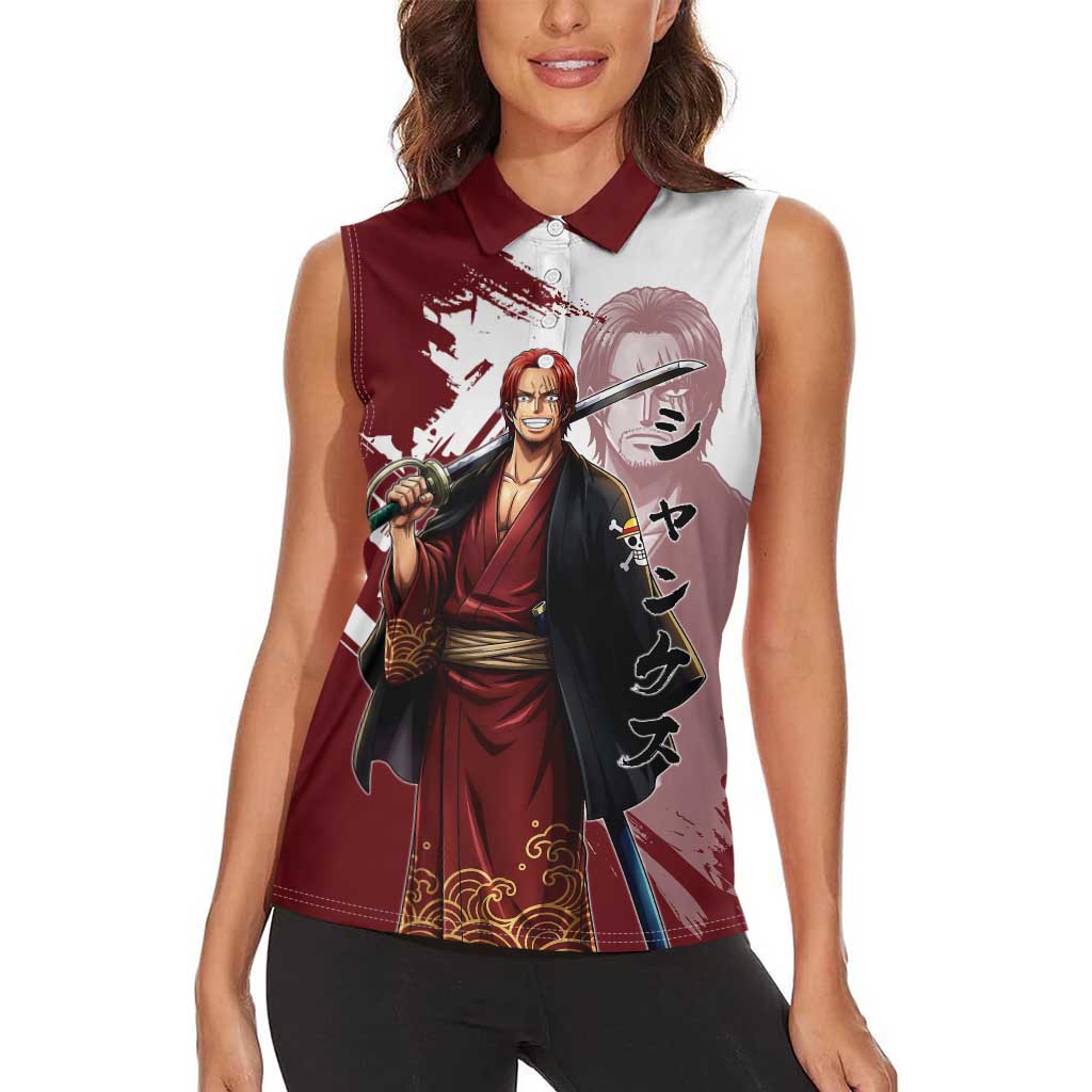 One Piece Shanks Red Hair Women Sleeveless Polo Shirt Japanese Anime Graphic