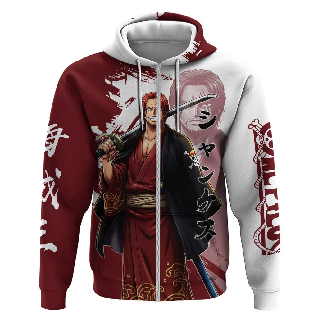 One Piece Shanks Red Hair Zip Hoodie Japanese Anime Graphic