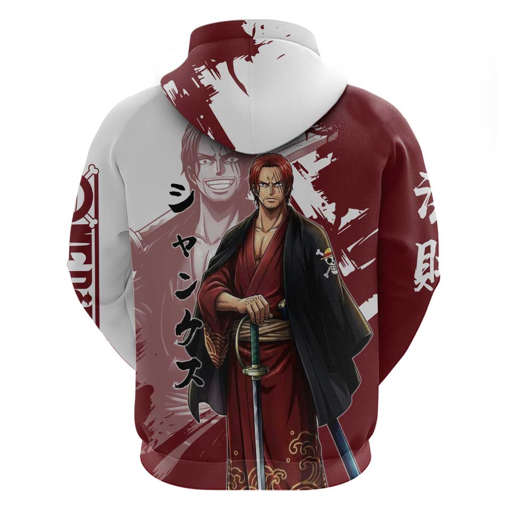 One Piece Shanks Red Hair Zip Hoodie Japanese Anime Graphic