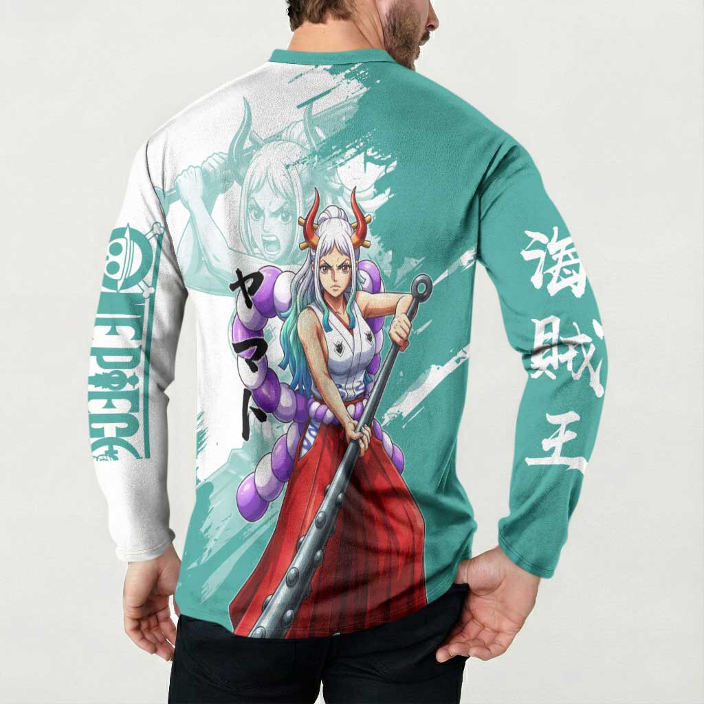 Yamato Oni Warrior One Piece Button Sweatshirt Japanese Anime Manga Graphic