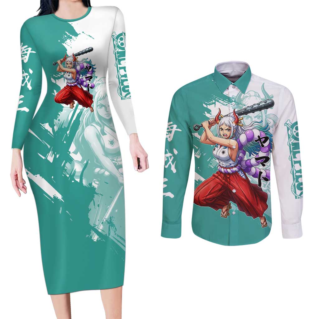 Yamato Oni Warrior One Piece Couples Matching Long Sleeve Bodycon Dress and Long Sleeve Button Shirt Japanese Anime Manga Graphic