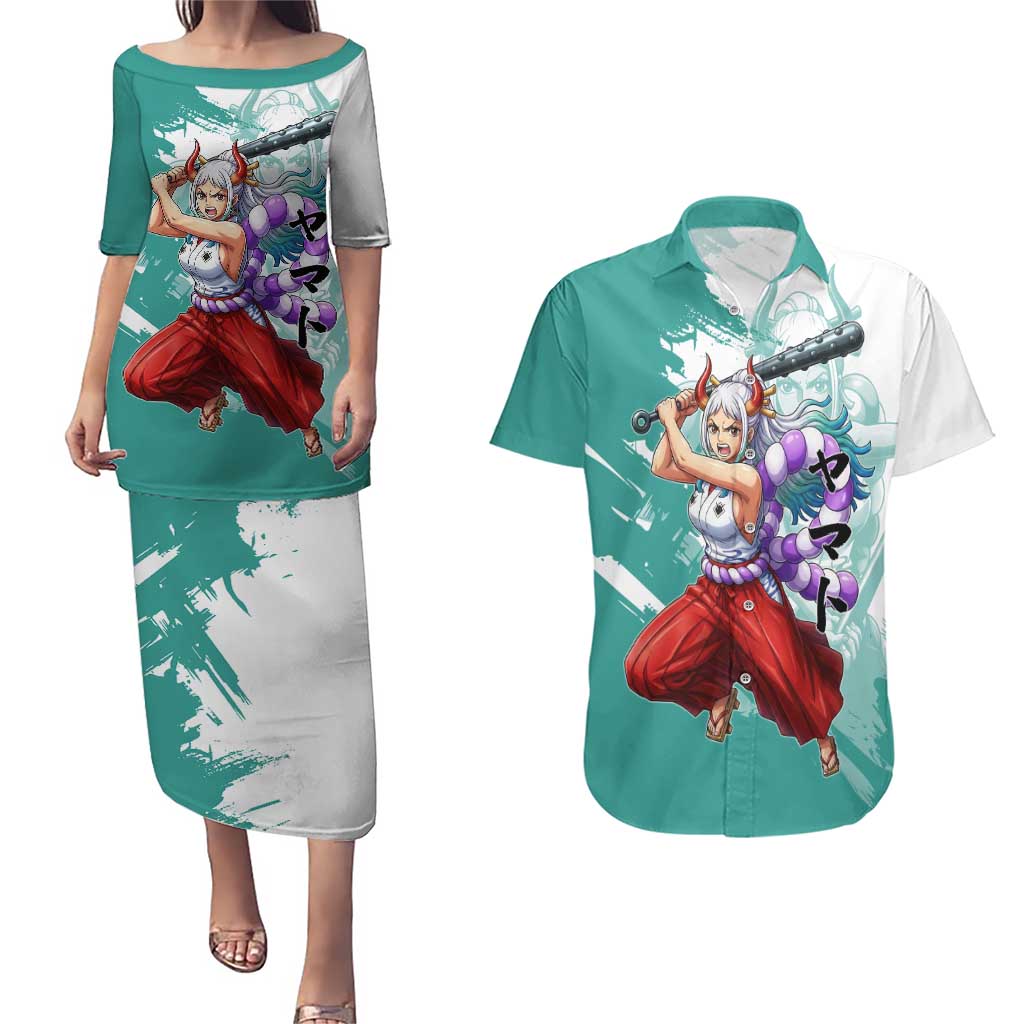 Yamato Oni Warrior One Piece Couples Matching Puletasi and Hawaiian Shirt Japanese Anime Manga Graphic