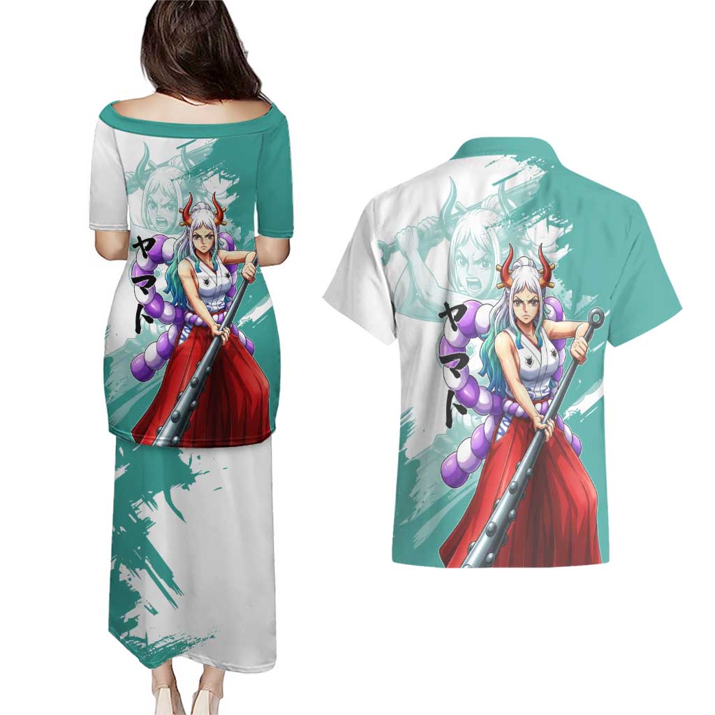 Yamato Oni Warrior One Piece Couples Matching Puletasi and Hawaiian Shirt Japanese Anime Manga Graphic