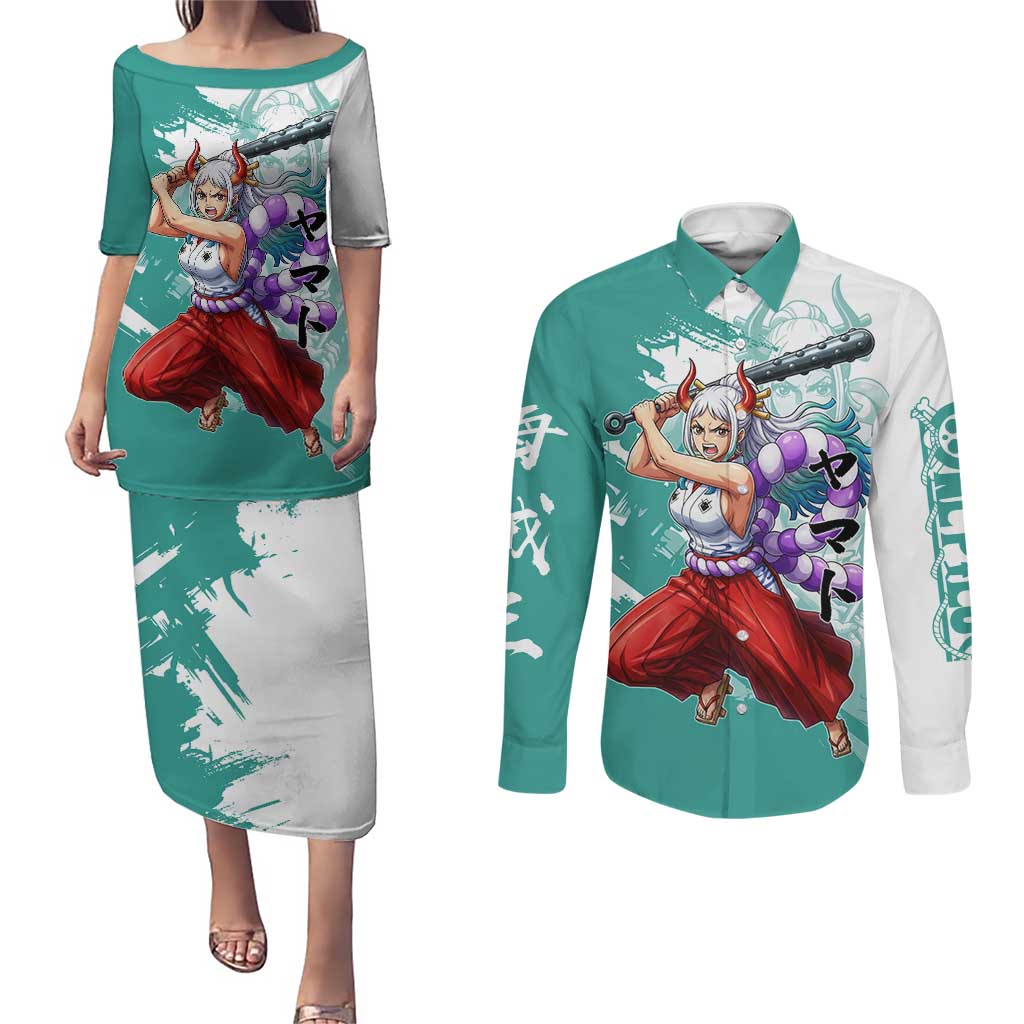 Yamato Oni Warrior One Piece Couples Matching Puletasi and Long Sleeve Button Shirt Japanese Anime Manga Graphic