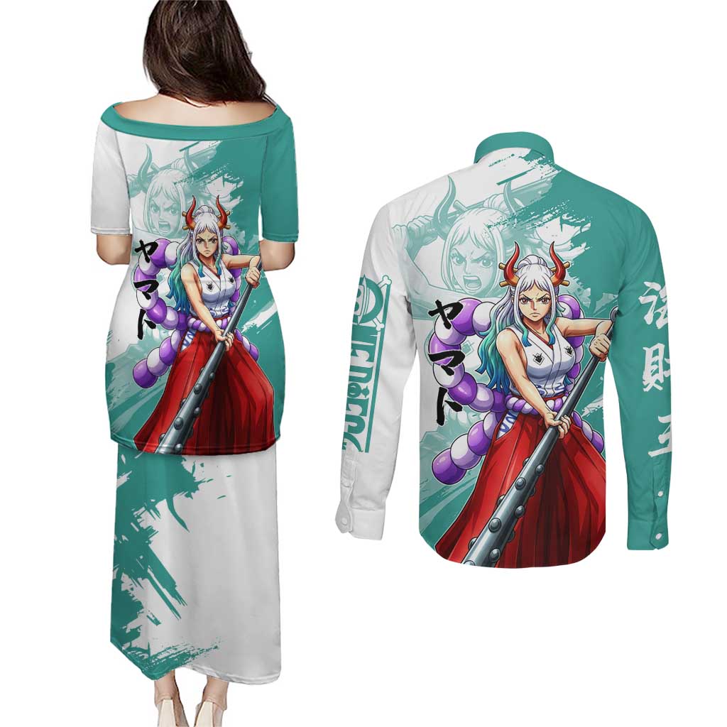 Yamato Oni Warrior One Piece Couples Matching Puletasi and Long Sleeve Button Shirt Japanese Anime Manga Graphic