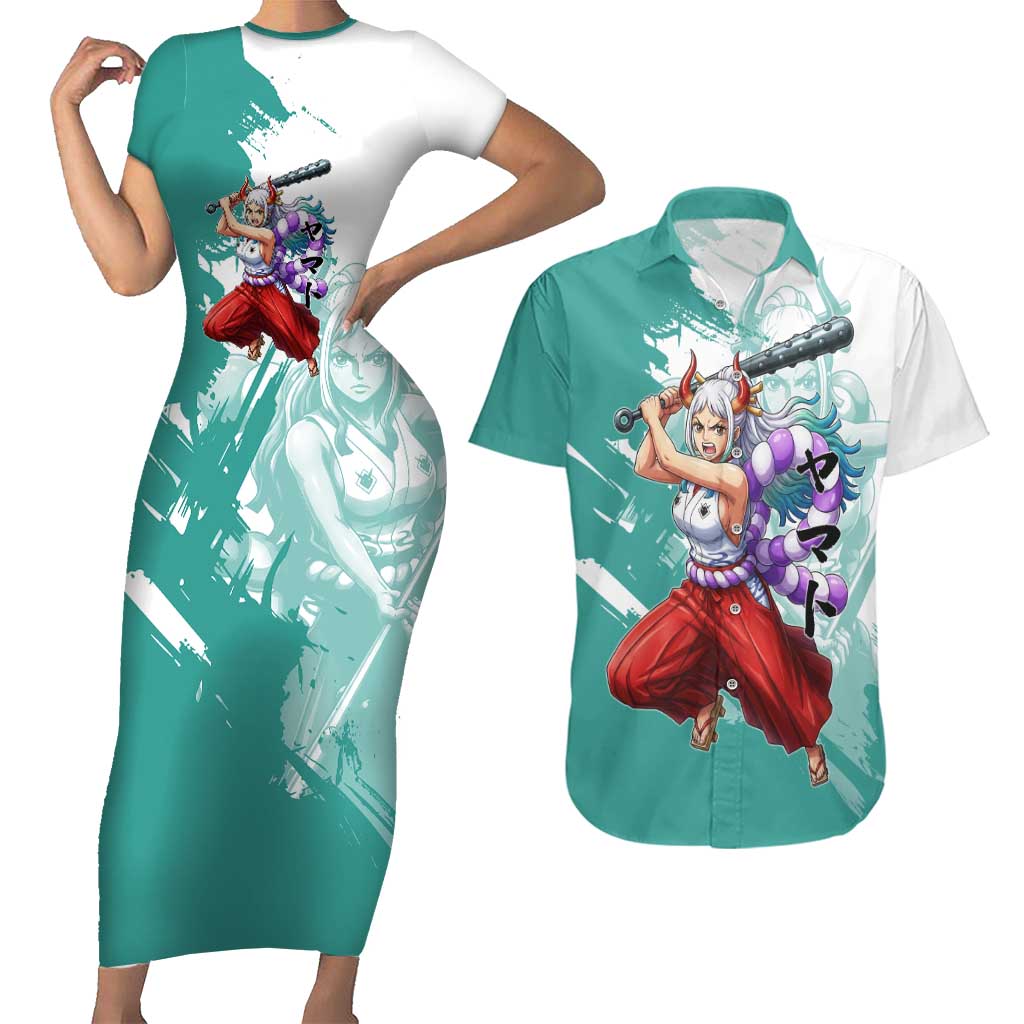 Yamato Oni Warrior One Piece Couples Matching Short Sleeve Bodycon Dress and Hawaiian Shirt Japanese Anime Manga Graphic