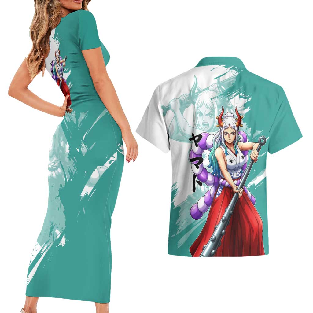 Yamato Oni Warrior One Piece Couples Matching Short Sleeve Bodycon Dress and Hawaiian Shirt Japanese Anime Manga Graphic