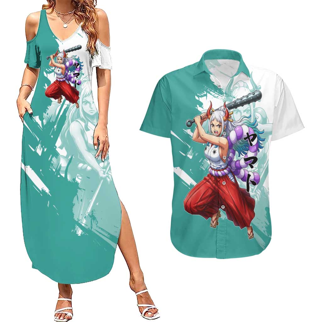 Yamato Oni Warrior One Piece Couples Matching Summer Maxi Dress and Hawaiian Shirt Japanese Anime Manga Graphic