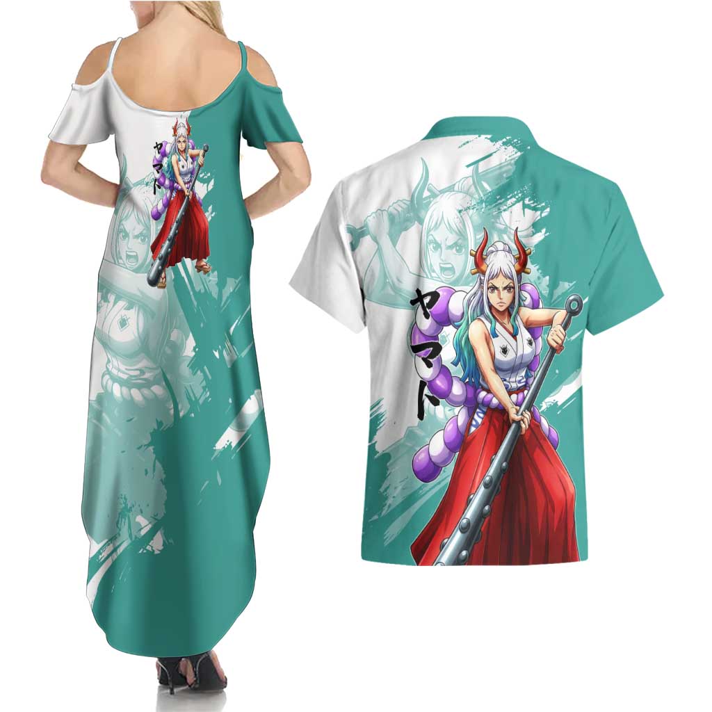 Yamato Oni Warrior One Piece Couples Matching Summer Maxi Dress and Hawaiian Shirt Japanese Anime Manga Graphic