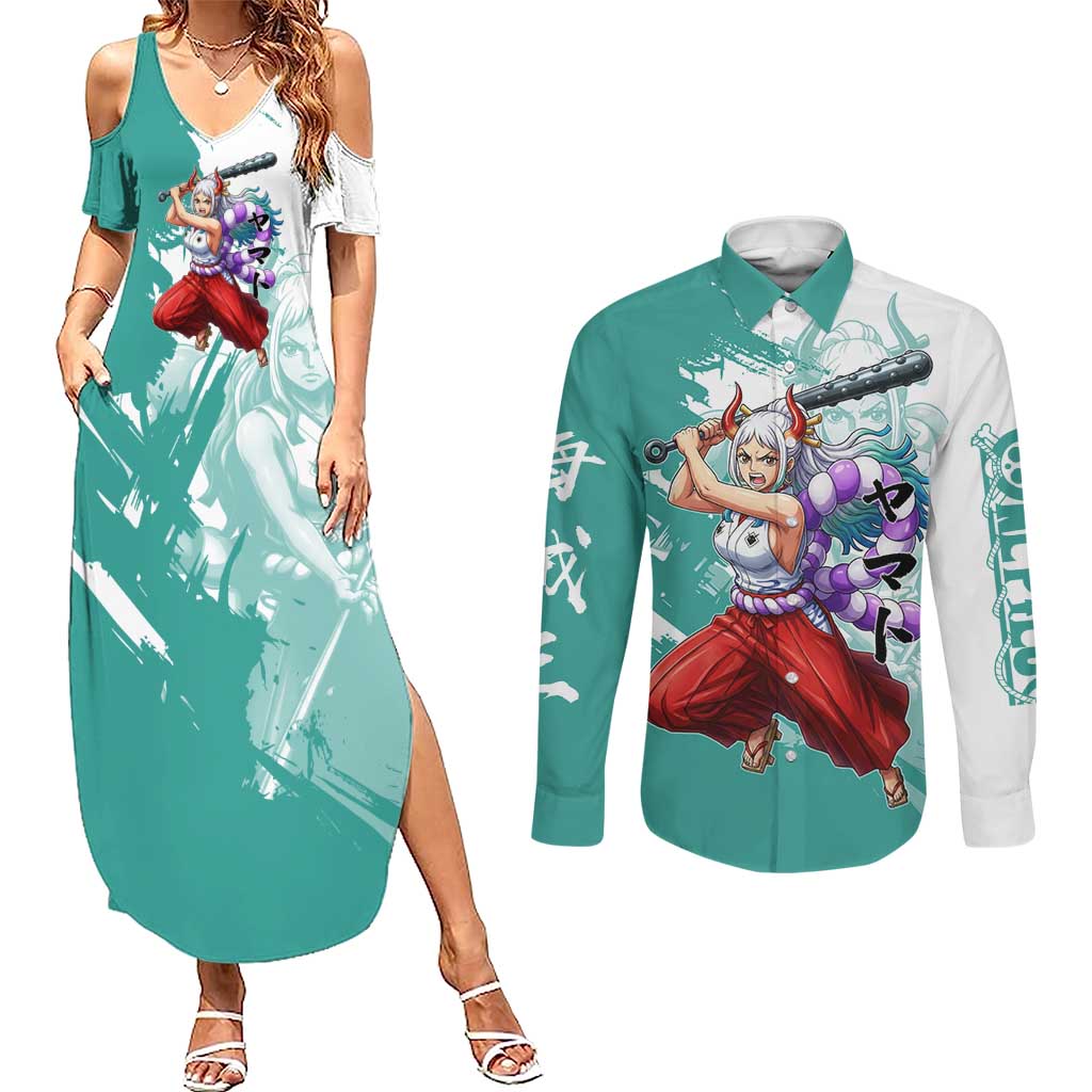 Yamato Oni Warrior One Piece Couples Matching Summer Maxi Dress and Long Sleeve Button Shirt Japanese Anime Manga Graphic