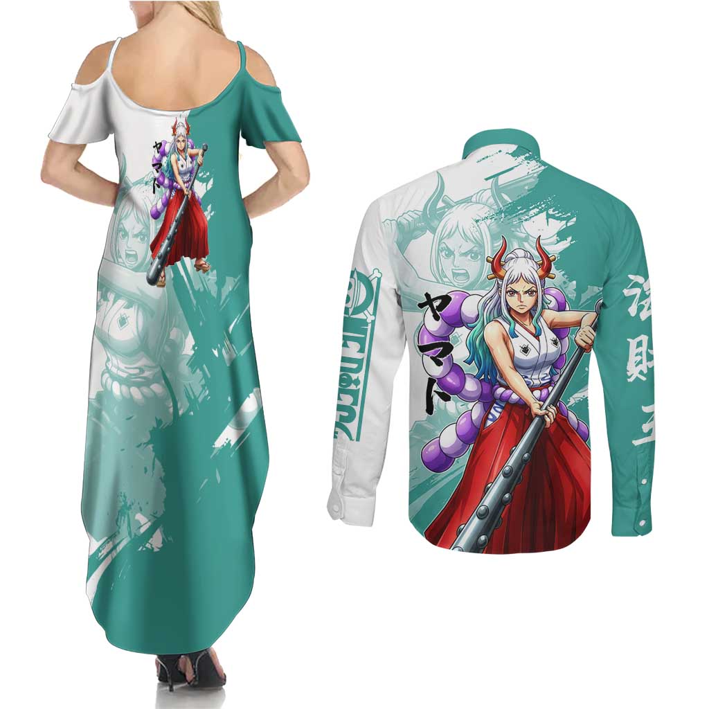 Yamato Oni Warrior One Piece Couples Matching Summer Maxi Dress and Long Sleeve Button Shirt Japanese Anime Manga Graphic